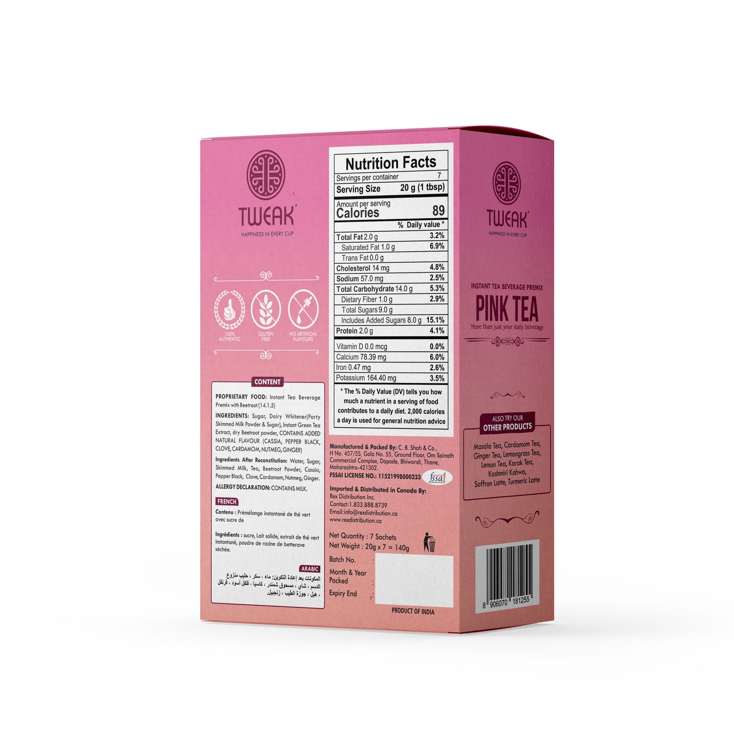 Kashmiri Pink Chai (Instant Pink Tea) – Tweak Pink Tea Sachet Pack (7 × 20 g)
