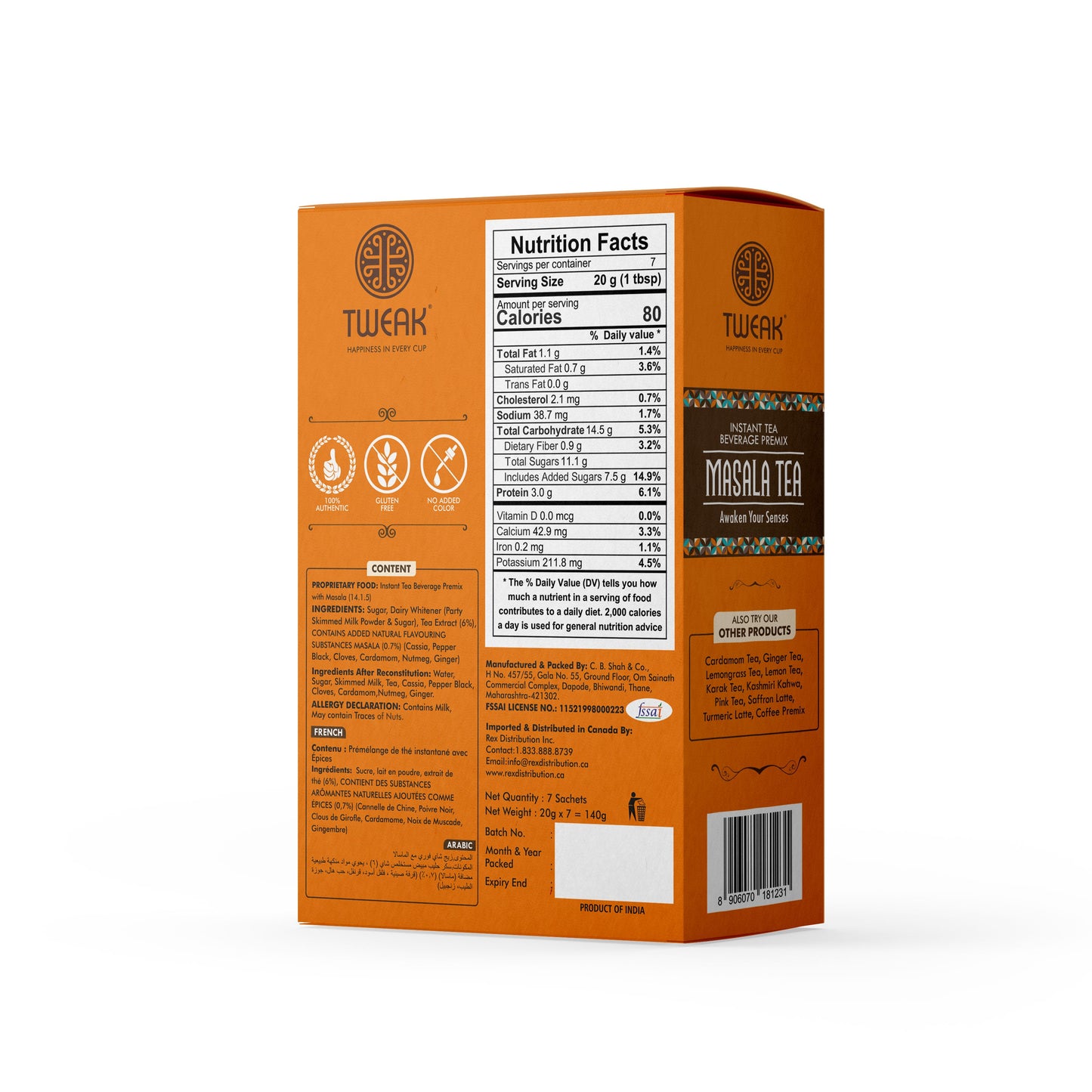 Masala Chai (Instant Masala Tea) – Tweak Masala Tea Sachet Pack (7 × 20 g)